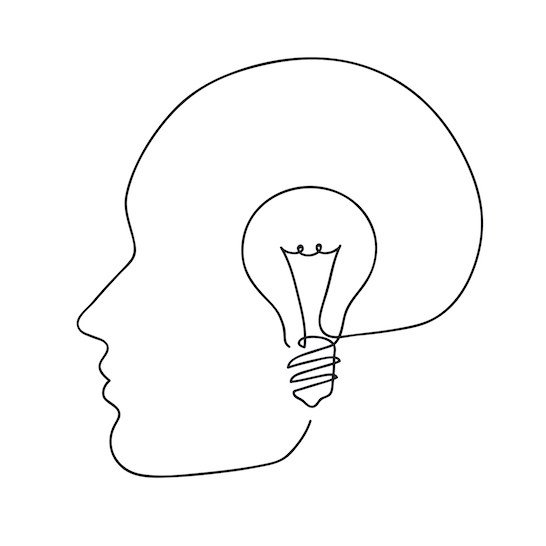 Head with lightbulb - symbol for intuitive eating dietitian